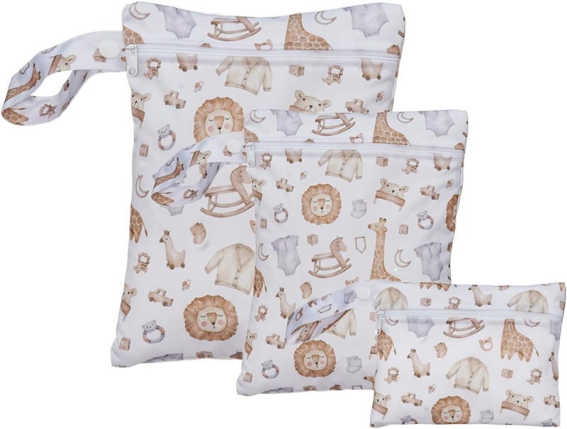 Happy Flute 3 Set Wet Bag Storage Bag Zipper Waterproof Washable Travel Bags, Beach, Pool, Gym Bag for Cloth Diaper, Swimsuits & Wet Clothes(EF545) - Image 1